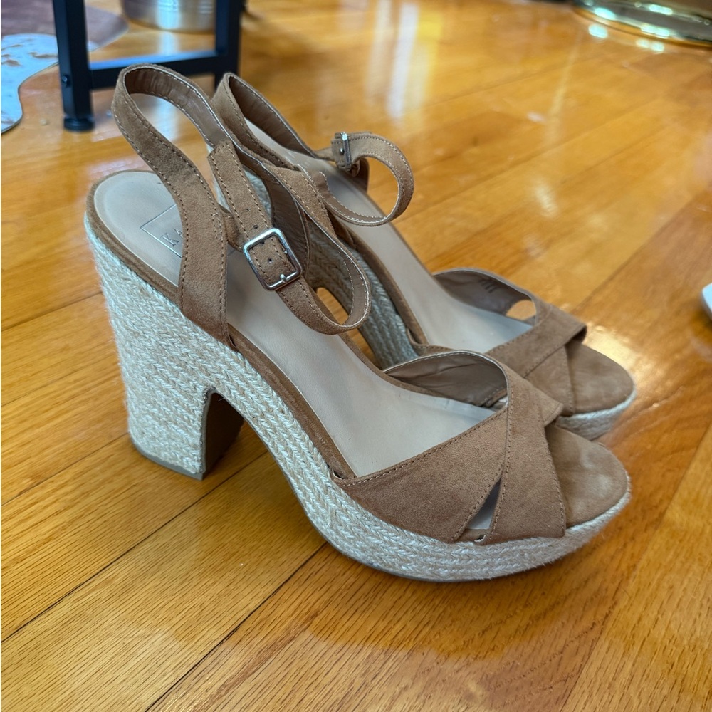 Kaari Blue Tan Espadrille Platform Sandals